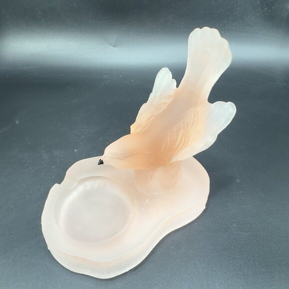 Vintage French Satin Frosted Peach Pink Glass Bird Ashtray Dish Trinket Holder - Picture 12 of 12